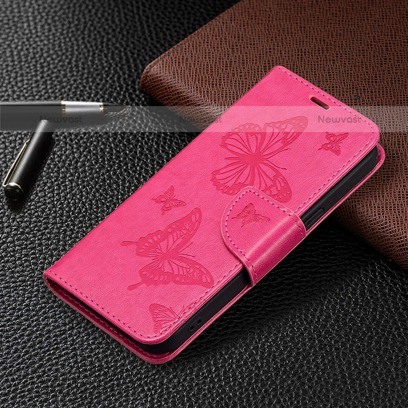 Leather Case Stands Butterfly Flip Cover L09 Holder for Apple iPhone 15 Pro Max Hot Pink