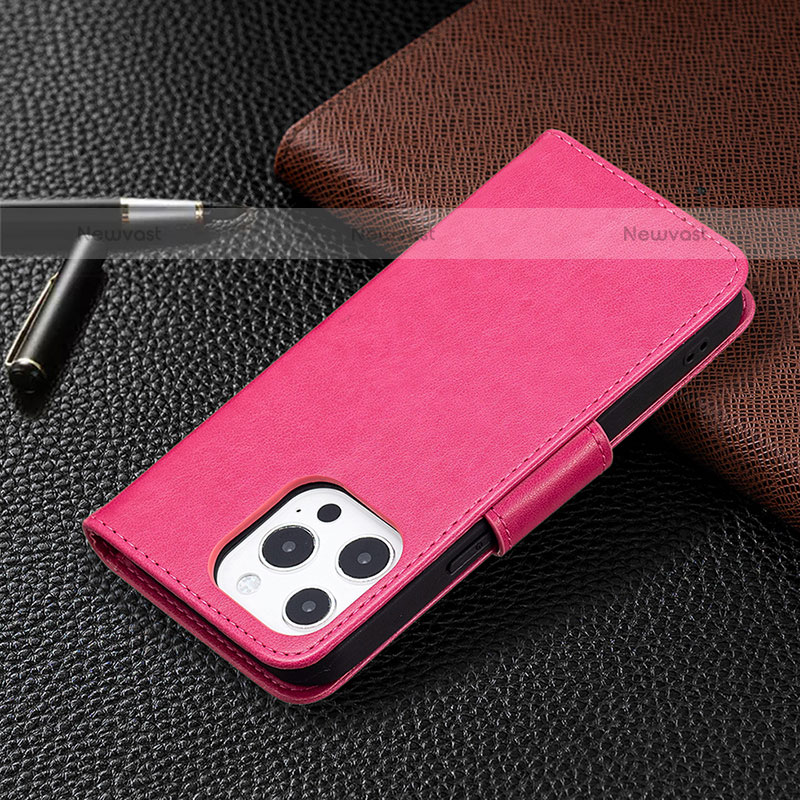 Leather Case Stands Butterfly Flip Cover L09 Holder for Apple iPhone 15 Pro Max Hot Pink