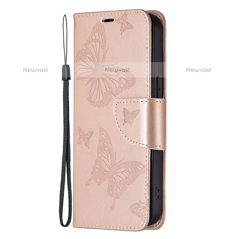 Leather Case Stands Butterfly Flip Cover L09 Holder for Apple iPhone 15 Pro Max Pink