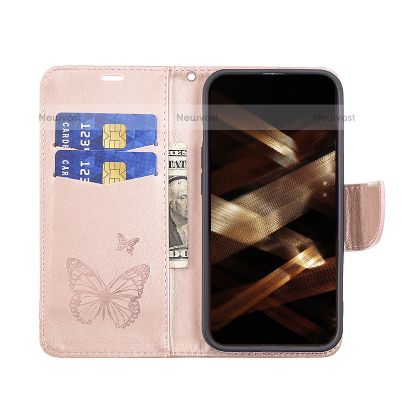 Leather Case Stands Butterfly Flip Cover L09 Holder for Apple iPhone 15 Pro Max Pink