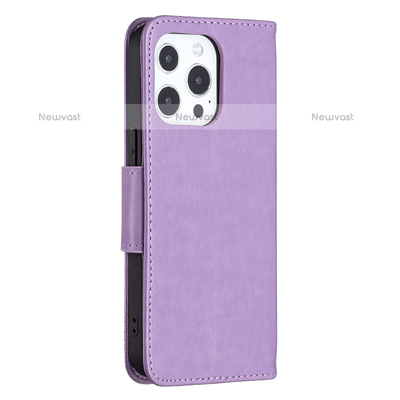 Leather Case Stands Butterfly Flip Cover L09 Holder for Apple iPhone 15 Pro Max Purple