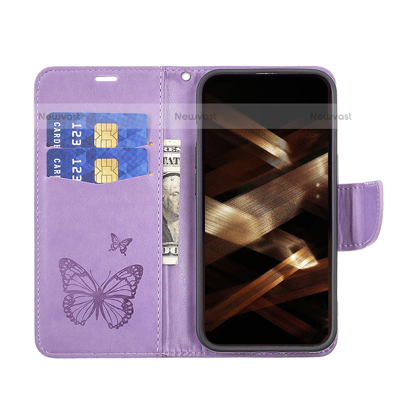 Leather Case Stands Butterfly Flip Cover L09 Holder for Apple iPhone 15 Pro Max Purple