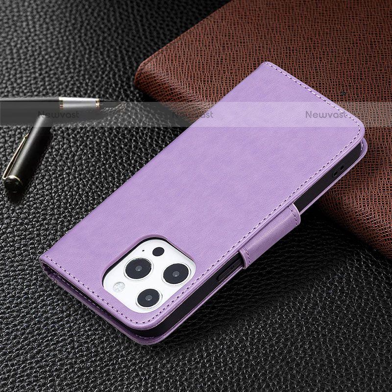 Leather Case Stands Butterfly Flip Cover L09 Holder for Apple iPhone 15 Pro Max Purple