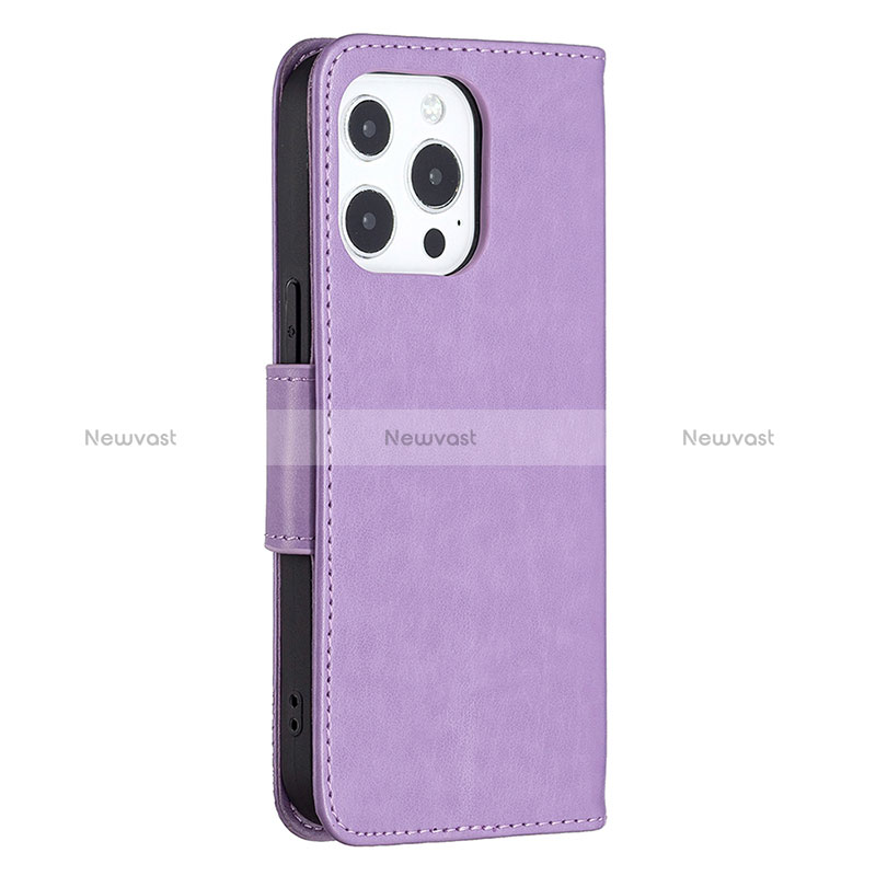 Leather Case Stands Butterfly Flip Cover L09 Holder for Apple iPhone 15 Pro Purple