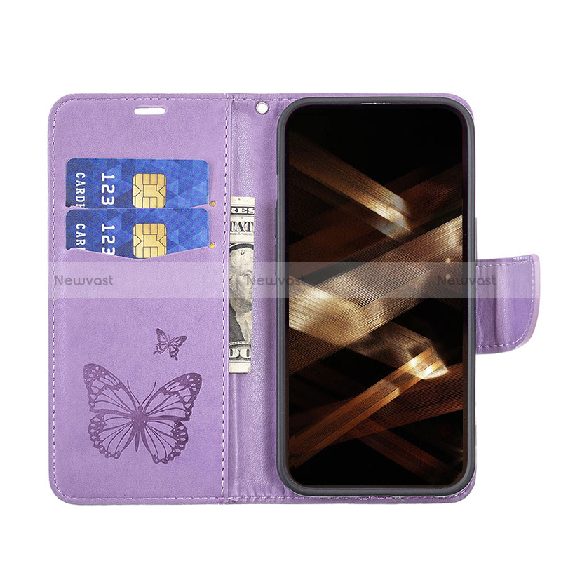 Leather Case Stands Butterfly Flip Cover L09 Holder for Apple iPhone 15 Pro Purple