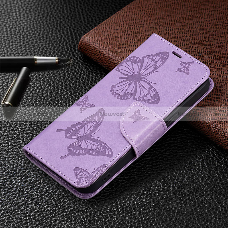 Leather Case Stands Butterfly Flip Cover L09 Holder for Apple iPhone 15 Pro Purple