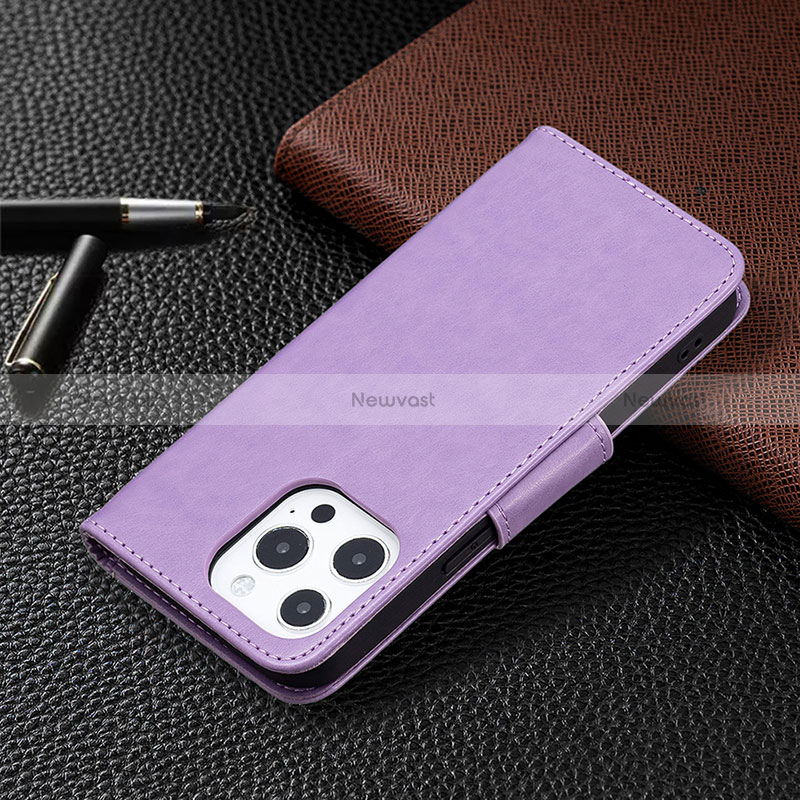 Leather Case Stands Butterfly Flip Cover L09 Holder for Apple iPhone 15 Pro Purple