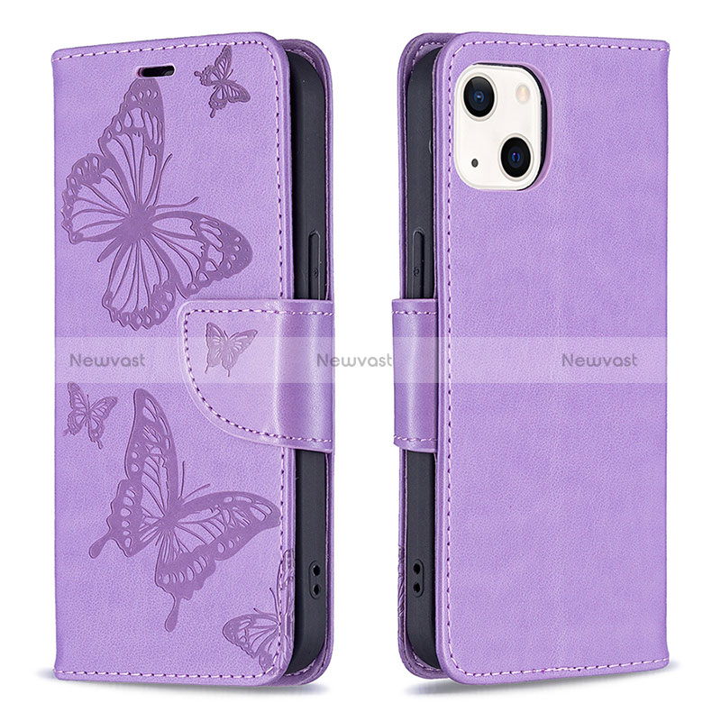 Leather Case Stands Butterfly Flip Cover L09 Holder for Apple iPhone 15 Purple