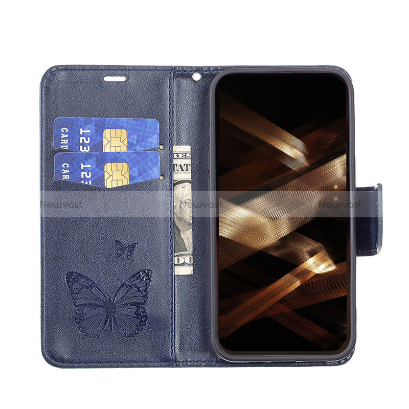 Leather Case Stands Butterfly Flip Cover L09 Holder for Apple iPhone 16 Pro Blue