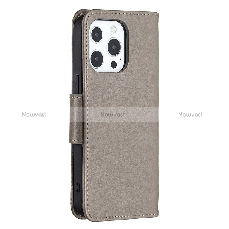 Leather Case Stands Butterfly Flip Cover L09 Holder for Apple iPhone 16 Pro Dark Gray