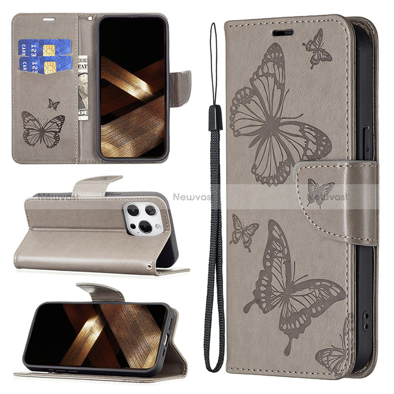 Leather Case Stands Butterfly Flip Cover L09 Holder for Apple iPhone 16 Pro Max Dark Gray