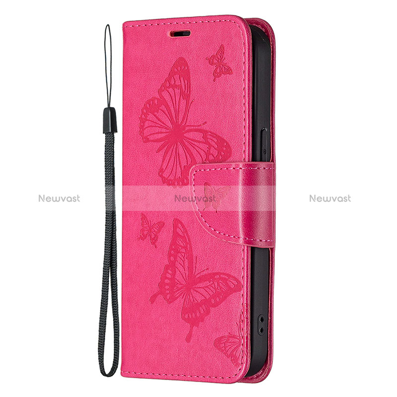 Leather Case Stands Butterfly Flip Cover L09 Holder for Apple iPhone 16 Pro Max Hot Pink