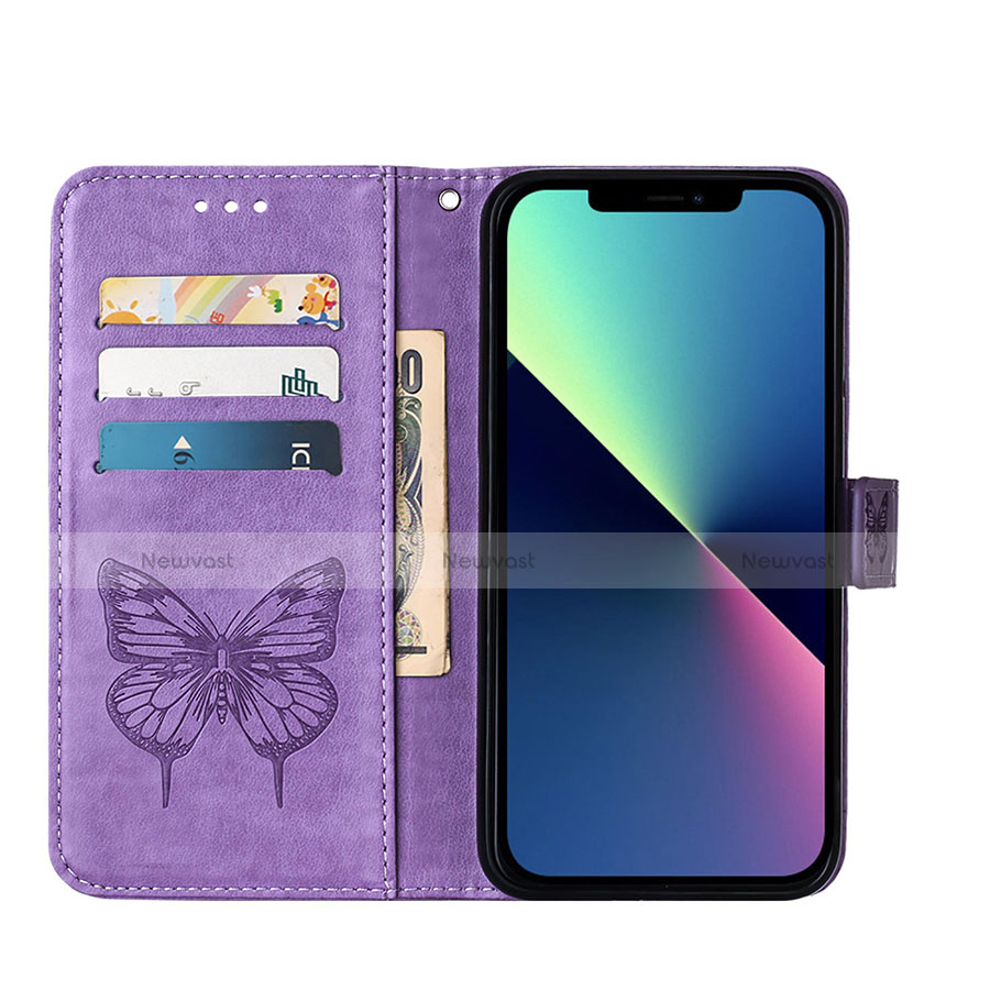 Leather Case Stands Butterfly Flip Cover L10 Holder for Apple iPhone 13 Clove Purple