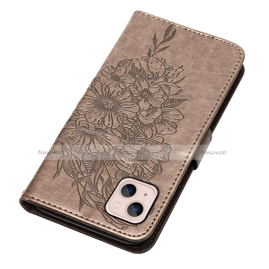 Leather Case Stands Butterfly Flip Cover L10 Holder for Apple iPhone 13 Dark Gray