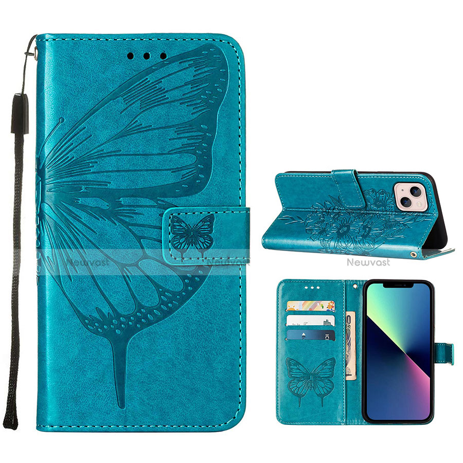 Leather Case Stands Butterfly Flip Cover L10 Holder for Apple iPhone 13 Mini Blue