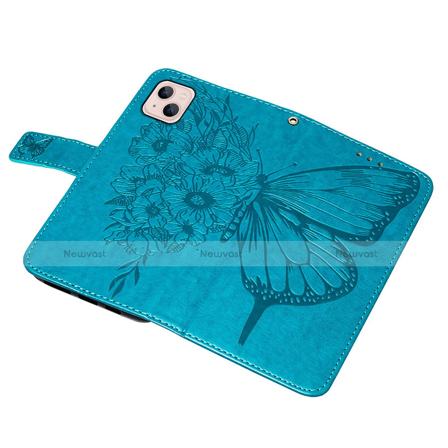 Leather Case Stands Butterfly Flip Cover L10 Holder for Apple iPhone 13 Mini Blue