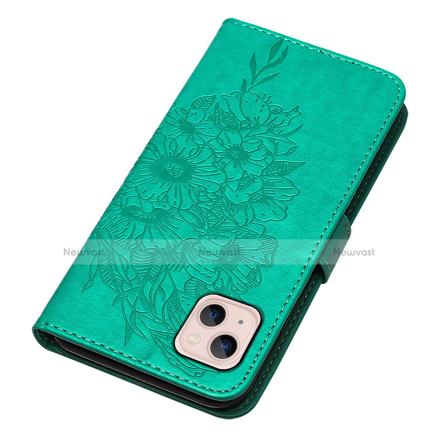 Leather Case Stands Butterfly Flip Cover L10 Holder for Apple iPhone 13 Mini Green