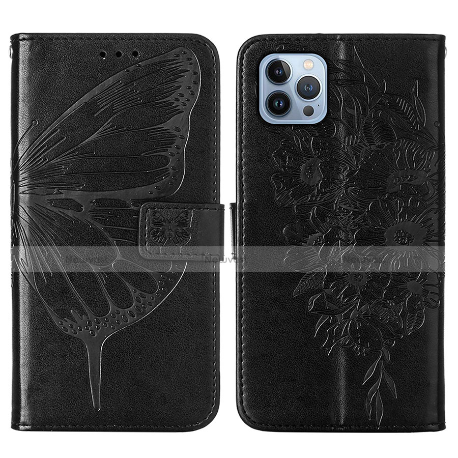 Leather Case Stands Butterfly Flip Cover L10 Holder for Apple iPhone 13 Pro Black