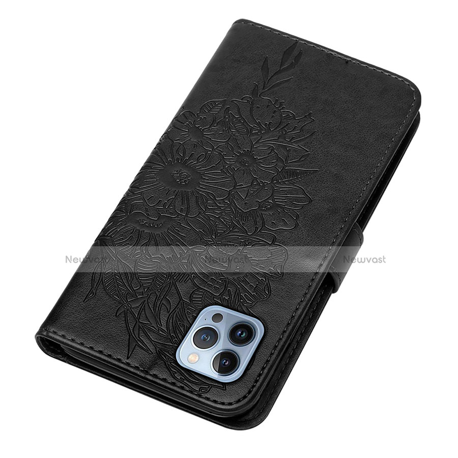 Leather Case Stands Butterfly Flip Cover L10 Holder for Apple iPhone 13 Pro Black