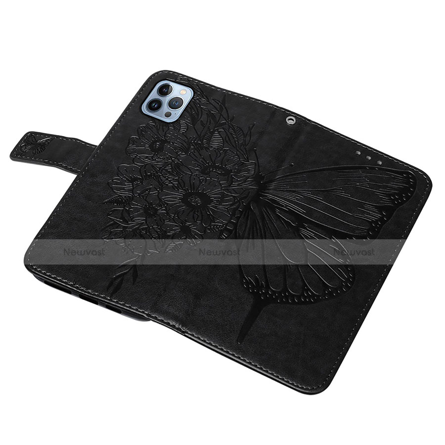 Leather Case Stands Butterfly Flip Cover L10 Holder for Apple iPhone 13 Pro Black