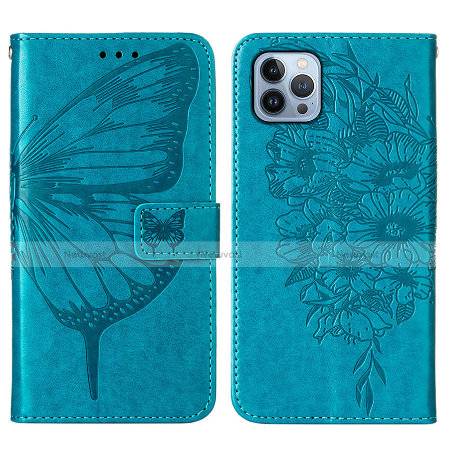 Leather Case Stands Butterfly Flip Cover L10 Holder for Apple iPhone 13 Pro Blue