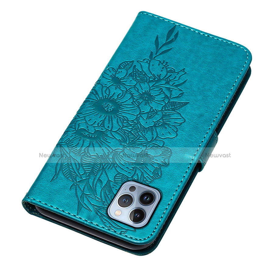 Leather Case Stands Butterfly Flip Cover L10 Holder for Apple iPhone 13 Pro Blue