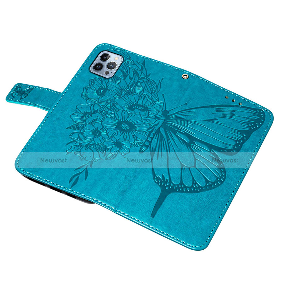 Leather Case Stands Butterfly Flip Cover L10 Holder for Apple iPhone 13 Pro Blue