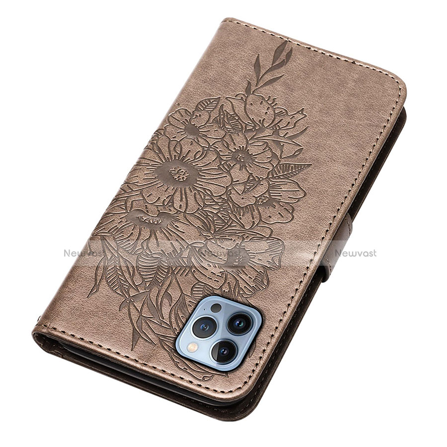 Leather Case Stands Butterfly Flip Cover L10 Holder for Apple iPhone 13 Pro Dark Gray