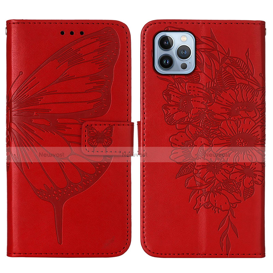 Leather Case Stands Butterfly Flip Cover L10 Holder for Apple iPhone 13 Pro Max Red