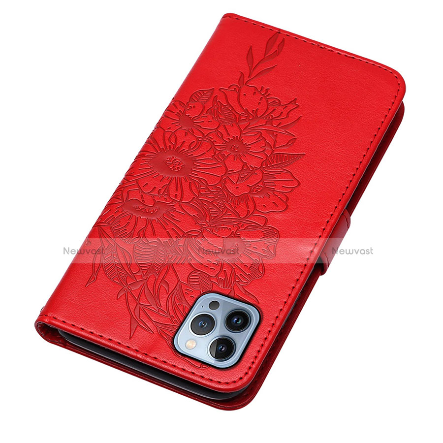 Leather Case Stands Butterfly Flip Cover L10 Holder for Apple iPhone 13 Pro Max Red