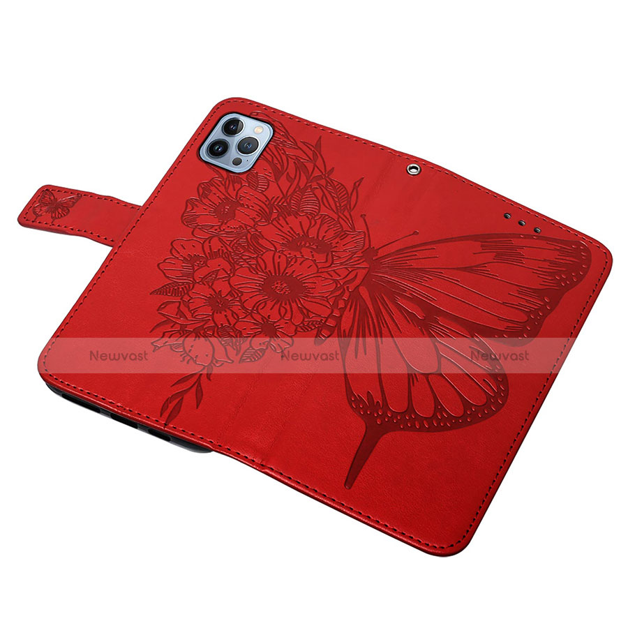 Leather Case Stands Butterfly Flip Cover L10 Holder for Apple iPhone 13 Pro Max Red