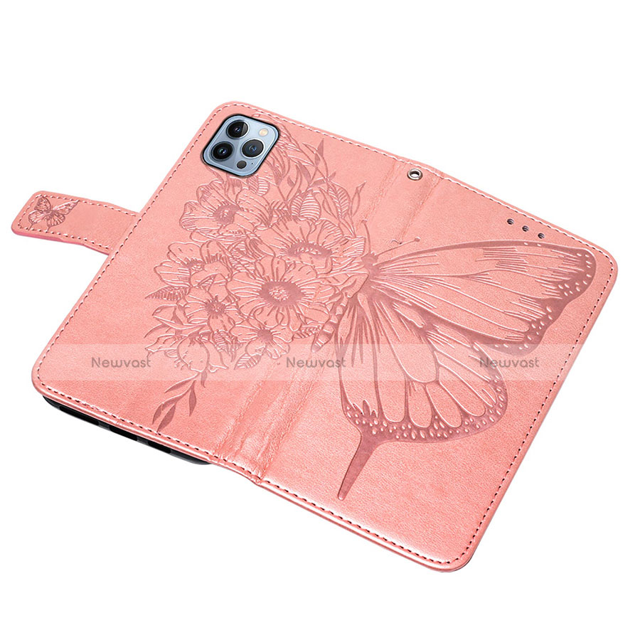 Leather Case Stands Butterfly Flip Cover L10 Holder for Apple iPhone 13 Pro Max Rose Gold