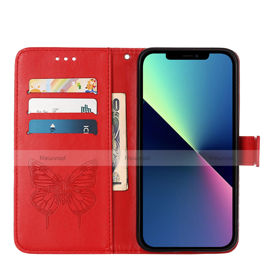 Leather Case Stands Butterfly Flip Cover L10 Holder for Apple iPhone 13 Pro Red