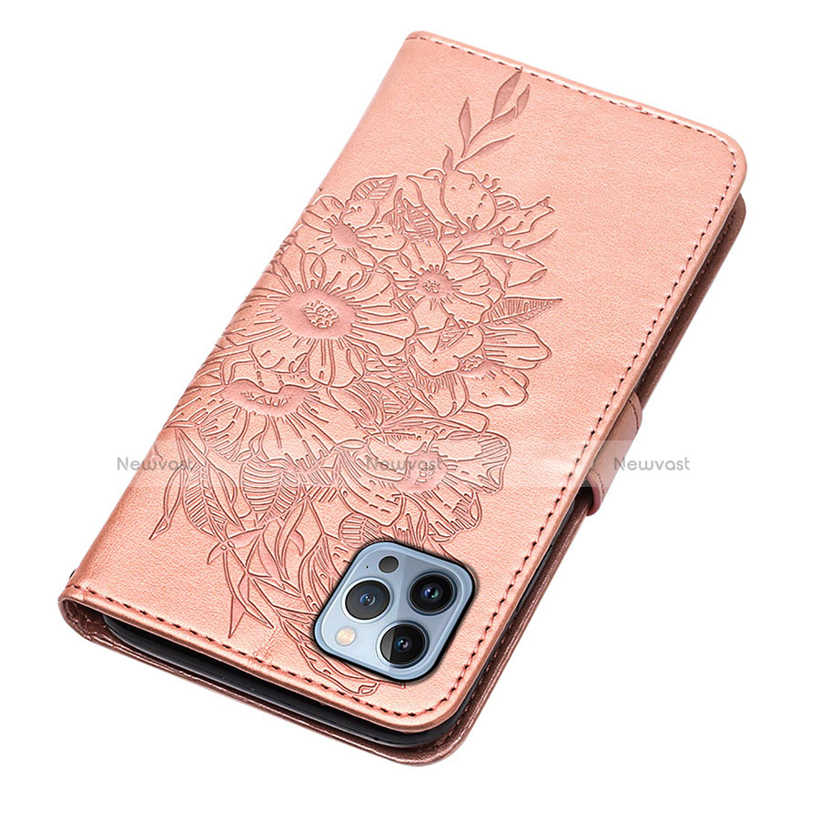 Leather Case Stands Butterfly Flip Cover L10 Holder for Apple iPhone 13 Pro Rose Gold