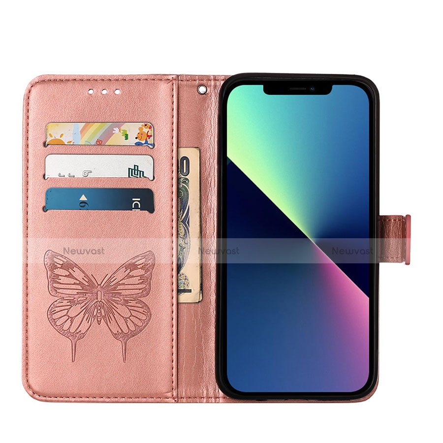 Leather Case Stands Butterfly Flip Cover L10 Holder for Apple iPhone 13 Pro Rose Gold