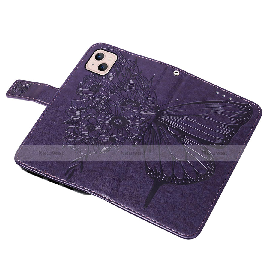 Leather Case Stands Butterfly Flip Cover L10 Holder for Apple iPhone 13 Purple