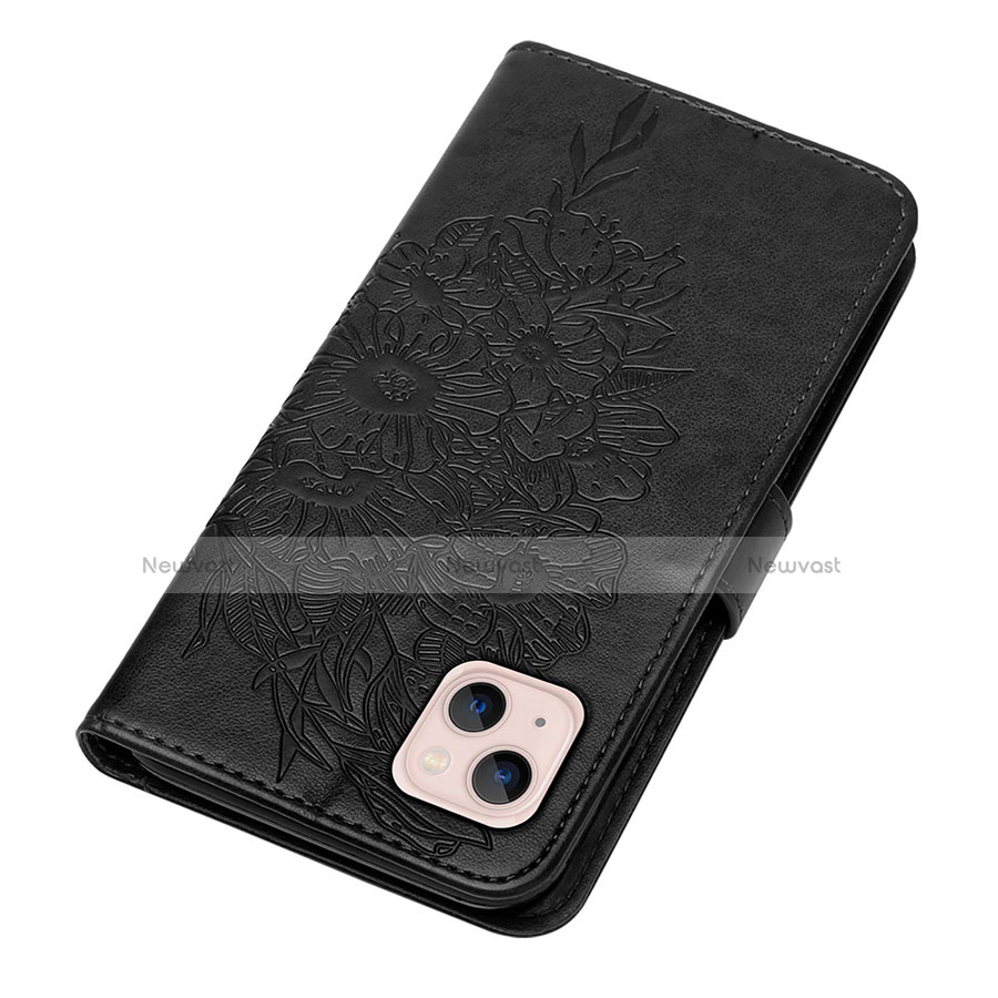 Leather Case Stands Butterfly Flip Cover L10 Holder for Apple iPhone 14 Black