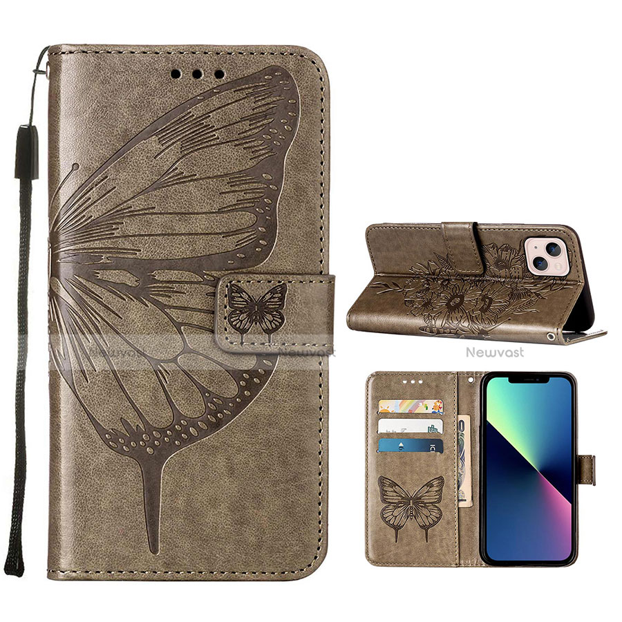 Leather Case Stands Butterfly Flip Cover L10 Holder for Apple iPhone 14 Dark Gray