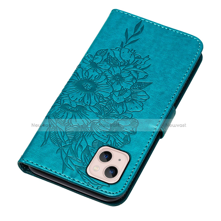 Leather Case Stands Butterfly Flip Cover L10 Holder for Apple iPhone 14 Plus Blue