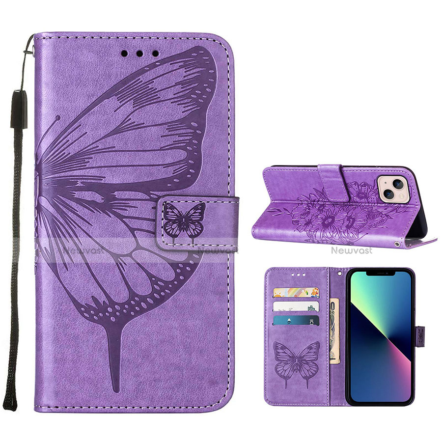 Leather Case Stands Butterfly Flip Cover L10 Holder for Apple iPhone 14 Plus Clove Purple