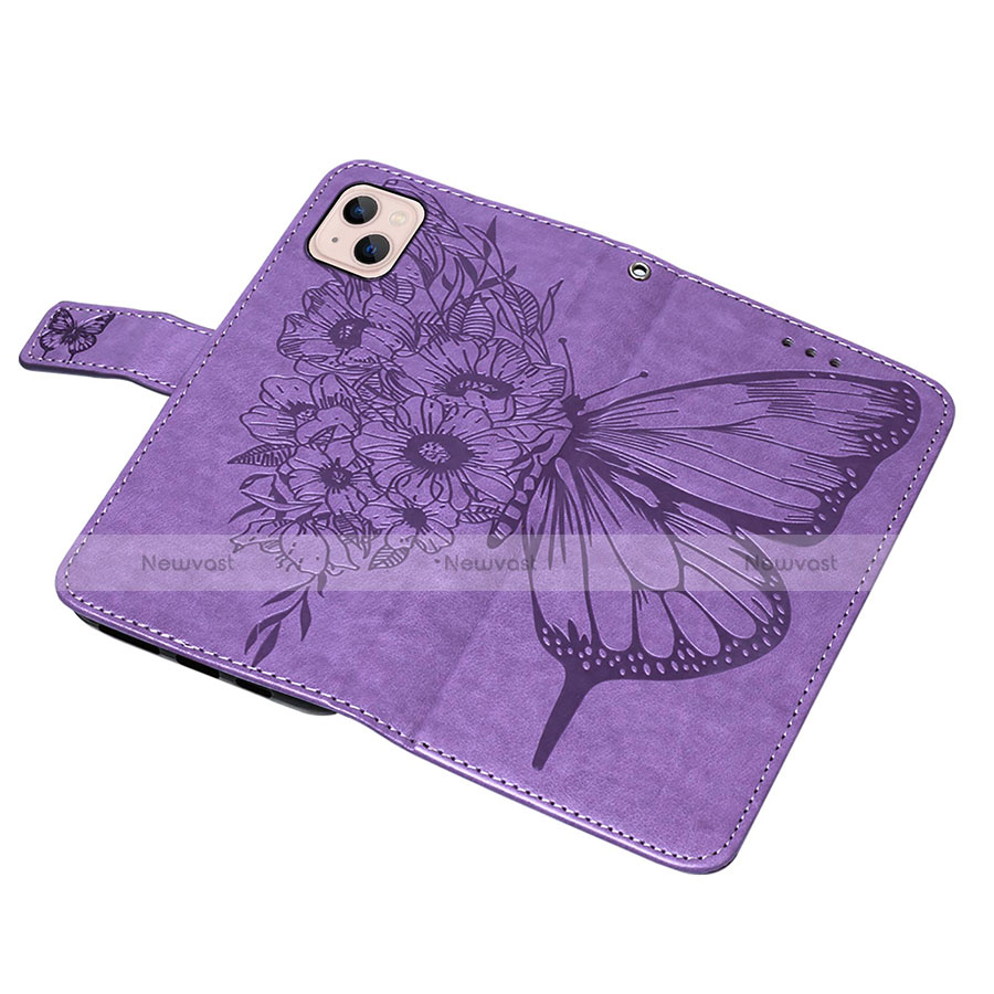 Leather Case Stands Butterfly Flip Cover L10 Holder for Apple iPhone 14 Plus Clove Purple