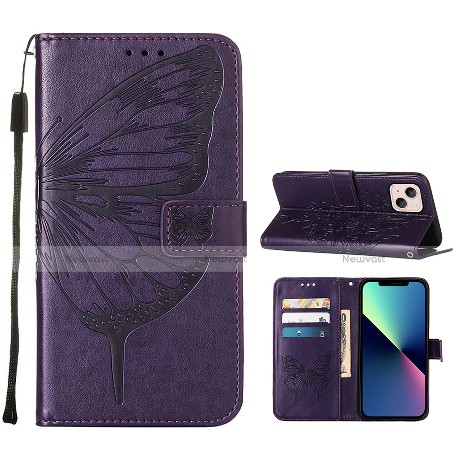 Leather Case Stands Butterfly Flip Cover L10 Holder for Apple iPhone 14 Plus Purple