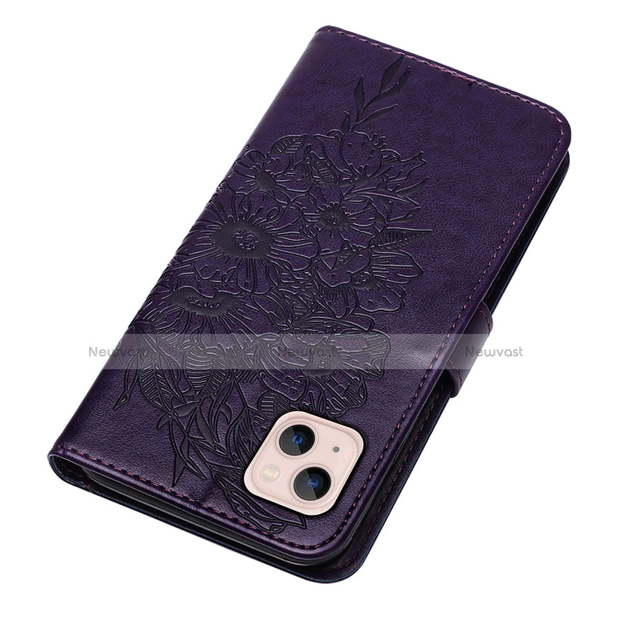 Leather Case Stands Butterfly Flip Cover L10 Holder for Apple iPhone 14 Plus Purple