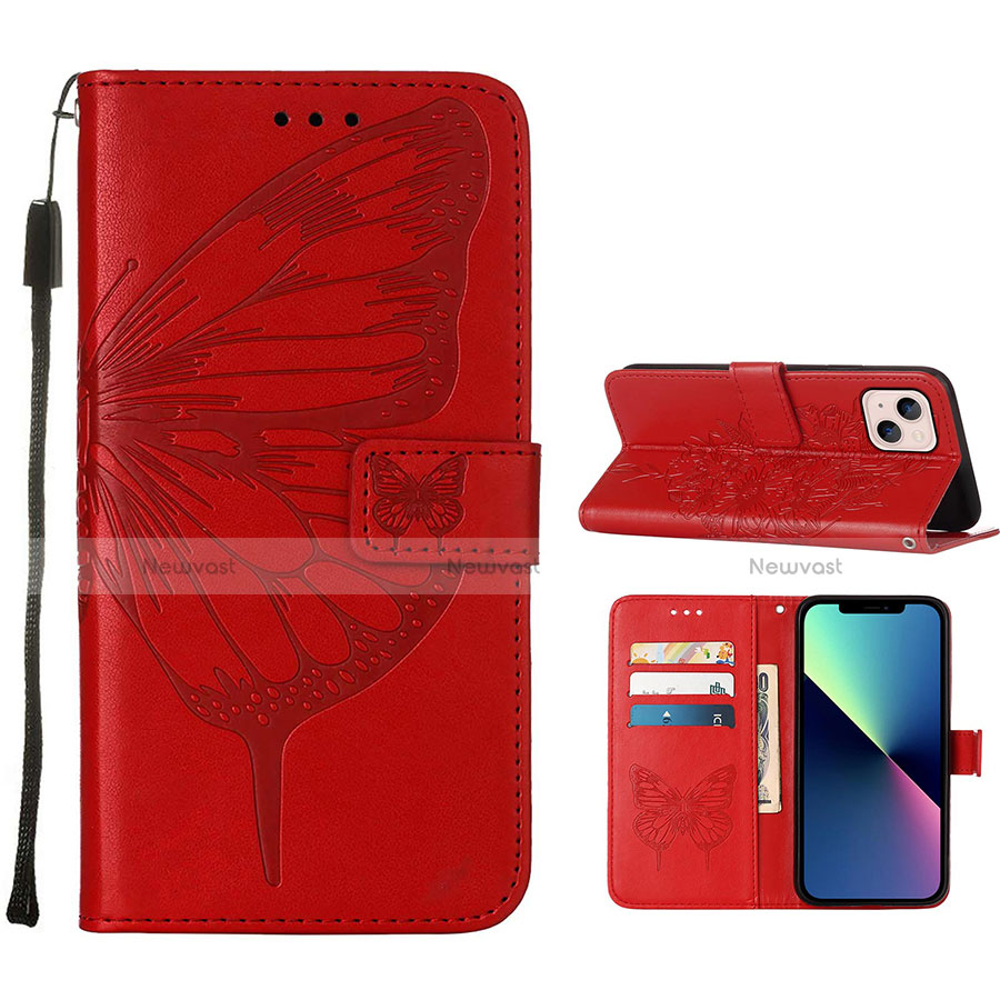 Leather Case Stands Butterfly Flip Cover L10 Holder for Apple iPhone 14 Plus Red