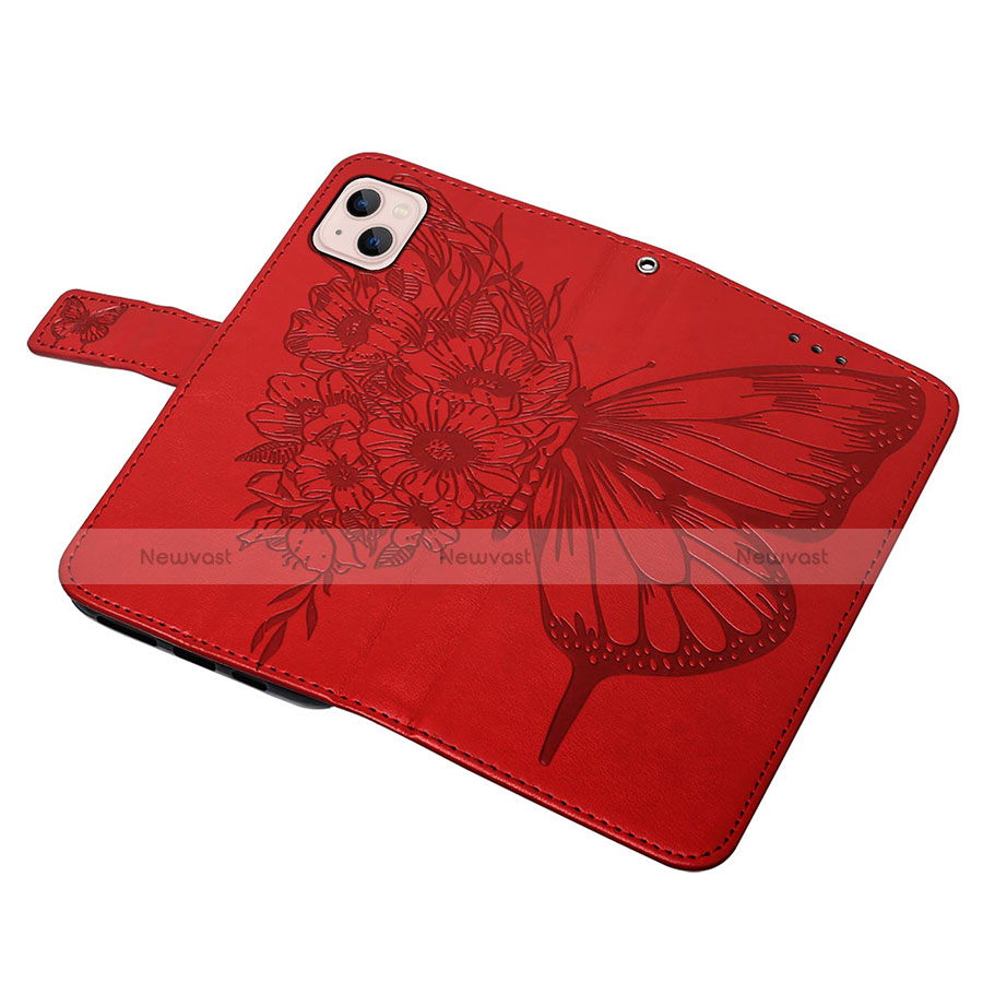 Leather Case Stands Butterfly Flip Cover L10 Holder for Apple iPhone 14 Plus Red