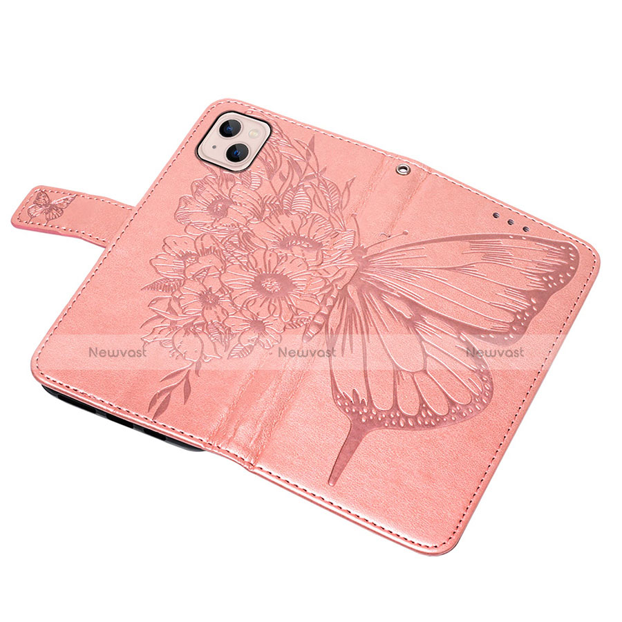 Leather Case Stands Butterfly Flip Cover L10 Holder for Apple iPhone 14 Plus Rose Gold