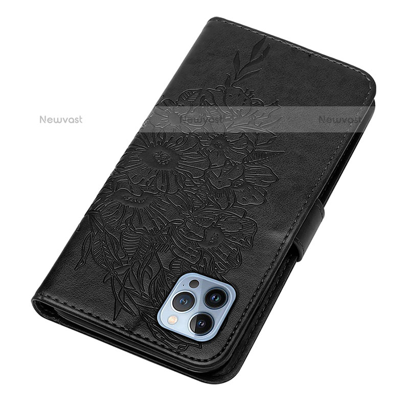 Leather Case Stands Butterfly Flip Cover L10 Holder for Apple iPhone 14 Pro Black