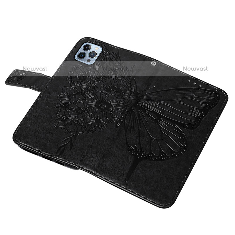 Leather Case Stands Butterfly Flip Cover L10 Holder for Apple iPhone 14 Pro Black