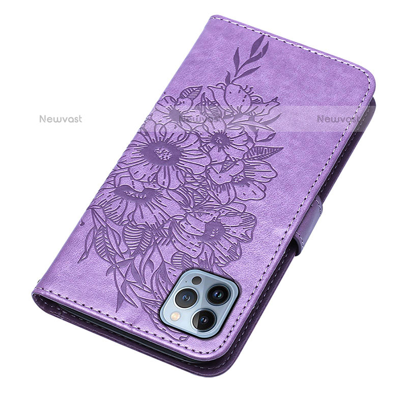 Leather Case Stands Butterfly Flip Cover L10 Holder for Apple iPhone 14 Pro Clove Purple