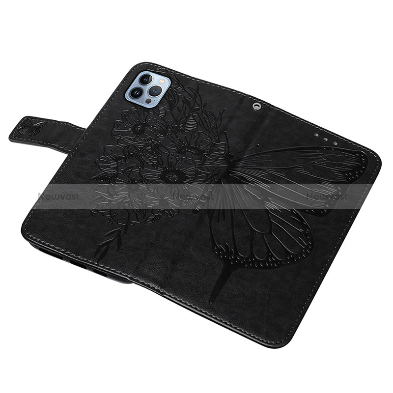 Leather Case Stands Butterfly Flip Cover L10 Holder for Apple iPhone 14 Pro Max Black